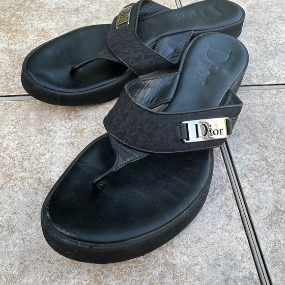 Christian Dior Diorissmo Black Logo Platform Flip Flops Sandals - Picture 5 of 13